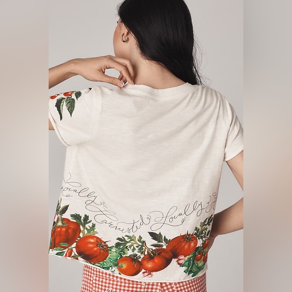 Maeve Anthropologie Tomato Grapic Boxy Tee Cotton XS - Picture 2 of 6